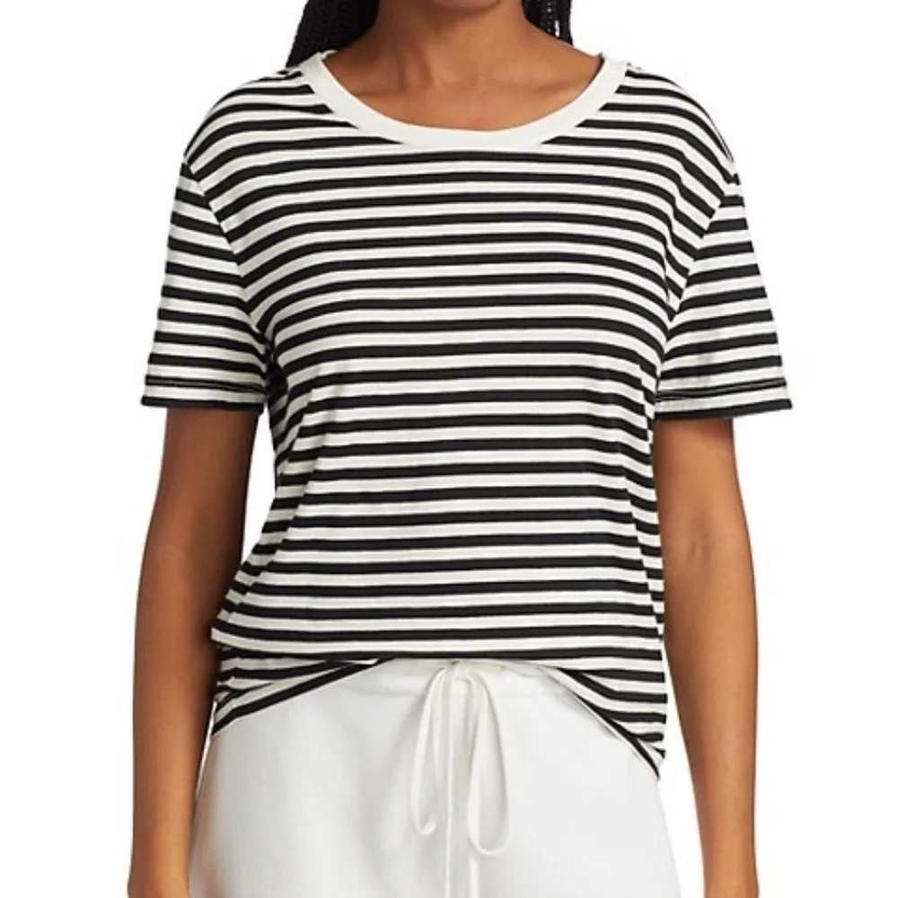 Nili Lotan Corinne T-Shirt Tee Crewneck Black White Stripe Cotton Size Small